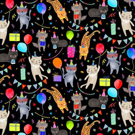 Timeless Treasures - Dance Party Cats - Party Animals - Kinderstoff Patchworkstoff Baumwollstoff