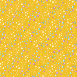 Henry Glass Fabrics - Debi Hron - Stay Wild Moon Child - bunte Sterne auf Gelb - Patchworkstoff