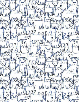Dear Stella - Wait a meow-ment  - Clara Jean Cats - jeansblaue Katzen auf weißem Hintergrund - Baumwollstoff Kinderstoff Patchworkstoff