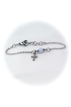 #1778-BLCR, "Simply Said" Blue Lace Agate & Cross, Bracelet