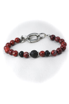 #1540-LRJ, Lava Rock and Red Jasper, Bracelet 9"