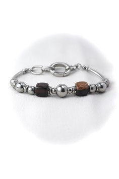 #1046, Kamakong Wood & Stainless Steel, Bracelet 9"