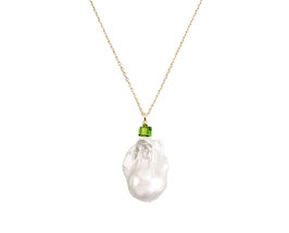 Baroque pearl neacklace with Swarovski cube - green