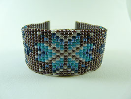 Bracelet Amérindien motif "bleu et marron" 3 cm