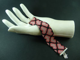 Bracelet tissage "coeur rose" 3 cm