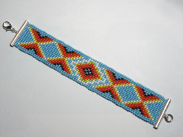 Bracelet Amérindien 3 cm bleu motif "croix"