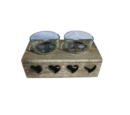 Photophore bois et 2 verrines bougies Coeurs B005