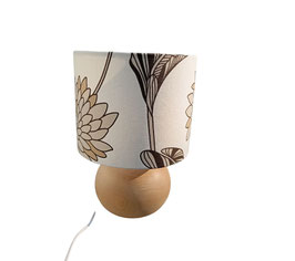 Lampe pied boule bois abat-jour fait-main Fleurs beiges