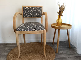Fauteuil bridge bois tissu fleurs Noir et blanc