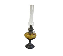 Lampe à huile ancienne laiton et verre Jaune D004