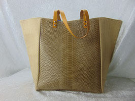 Leder- Textil- Handtasche taupe