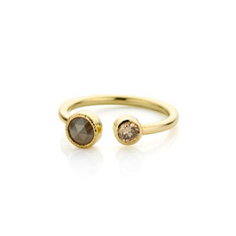 Ring goud smal met bruine diamant
