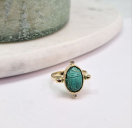 ring 14 krt goud scarabee turkoois met diamant