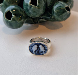 ring zilver met camee van agaat met vogeltjes