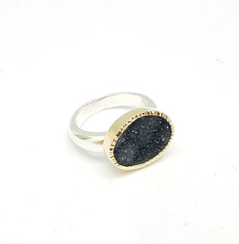 ring zilver met goud en druzy quartz VERKOCHT