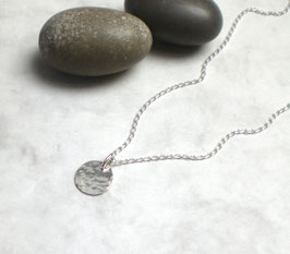 Feine Plättchen Kette 925 Silber gehämmert, Halskette kleine Scheibe Hammerschlag - k977