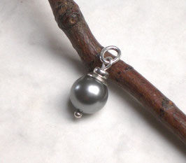 Muschelkern Anhänger grau 925 Silber, Perlenanhänger mit Kappe (p903)