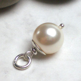 Großer Muschelkern Anhänger cremeweiß 925 Silber, Perlenanhänger 12 mm (p914)