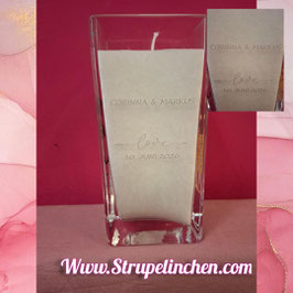 Hochzeitskerze Glas love Gravur