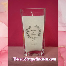 Hochzeitskerze Glas Kranz Gravur