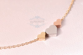 Drei Herzen Anhänger in drei Farben, Halskette