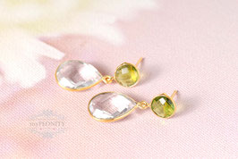 Grüner Peridot und klare Bergkristall Ohrstecker