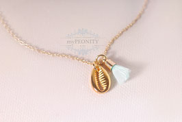 Vergoldeter Muschel Anhänger mit Quaste, Halskette