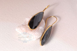 Lange schwarze Onyx Ohrhänger vergoldet