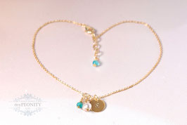 Perlen Kristall Fußkettchen mit Buchstabe Graviert