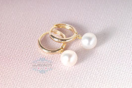 Mini Kreolen mit Perlen Buttons, vergoldetes Silber