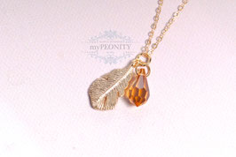 Kristall Tropfen Feder Anhänger, Halskette