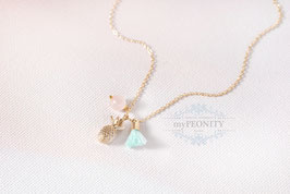 Ananas Halskette mit Quaste und Rosenquarz