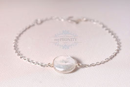 Flache Perle -  Coin Armband, Sterlingsilber