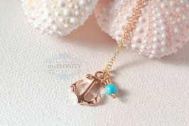 Anker Rosè vergoldet Türkis Anhänger Halskette