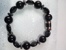 Armband aus Halbedelsteinen :Obsidian und Hämatit