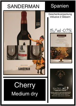 Cherry - Sanderman ,  in Geschenkspackung , rosso,,75l. , 15%vol, inklusive 2 Gläser