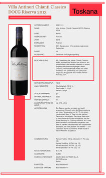 Villa Antinori Chianti Classico Riserva Toscana 2013-13,50% Vol.0.375 l.