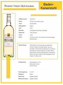 Rivaner Vision, Baden/ Kaiserstuhl , 2021*- 6 er Pack