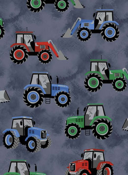 Bavoirs tracteurs fond bleu chiné