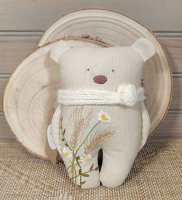 OURSON PORTE-BONHEUR "Blé et Pâquerettes" Personnalisable