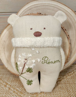 OURSON PORTE-BONHEUR "Trèfle et Dandelion"