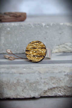 Ring aus Eichenholz mit Blattgold & 925 Silber-Unikat R12