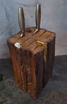 Messerblock aus historischem Eichen-Fachwerk ca. 1832 mit Blattgold und Platin – handgefertigtes Unikat