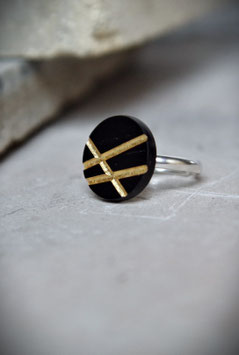 Grenadill-Ring mit 24K Blattgold-Rille – verstellbar, 925 Silber