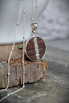 Eiche-Anhänger mit Platin-Inlay – Ø 20 mm, 925 Silber-Kugelkette
