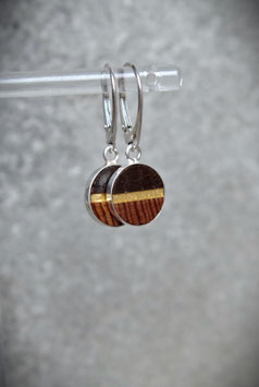 Ohrringe Pitchpine & Eiche-Hirnholz mit Blattgold – Ø 12 mm, Silbercreolen