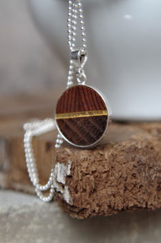Kette aus Pitchpine und Eichenholz Ø 20 mm – 925 Silberfassung mit 24 Karat Blattgold