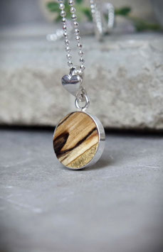 Damenkette aus Holz mit gestockter Buche, Goldveredelung und Silberfassung Ø 12 mm