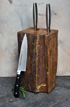 Messerblock-Unikat aus altem Fachwerk Holz und Gold