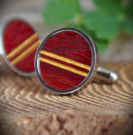 Manschettenknöpfe aus Holz mit Red Satinwood, Blattgold und Edelstahl